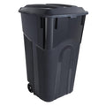 32 Gallon Black Plastic Garbage Can with Attached Lid F16435