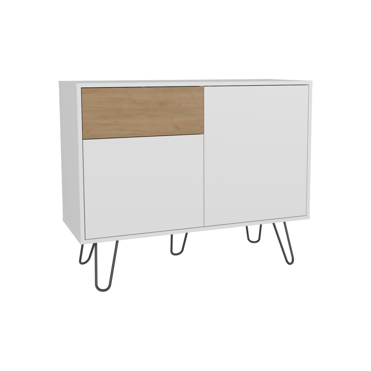 39" Wide White & Oak Console Table with 2 Cabinets, 1 Drawer, 4 Shelves X4891