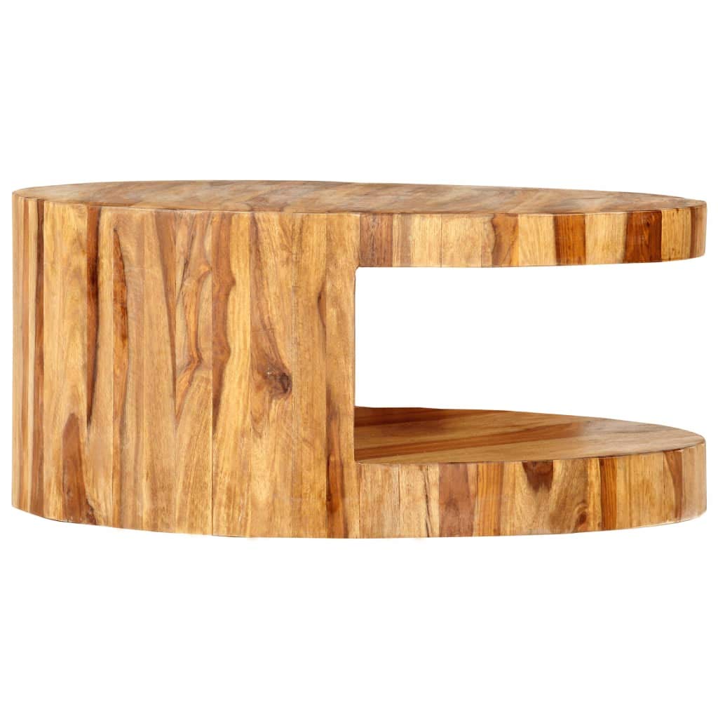 Solid Sheesham Wood Round Coffee Table with Storage Shelf F394