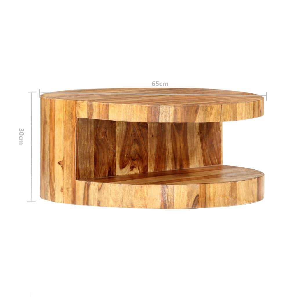 Solid Sheesham Wood Round Coffee Table with Storage Shelf F394