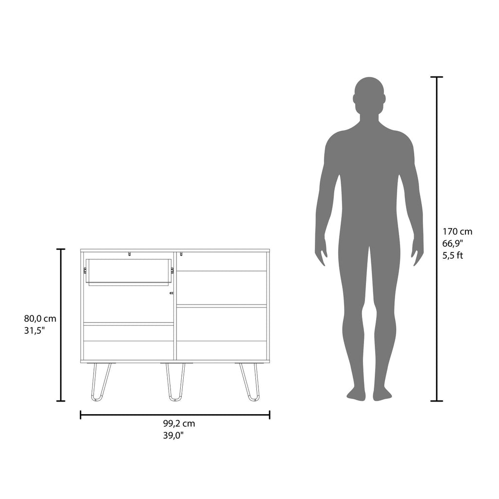 39" Wide White & Oak Console Table with 2 Cabinets, 1 Drawer, 4 Shelves X4891