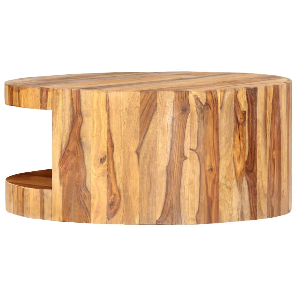 Solid Sheesham Wood Round Coffee Table with Storage Shelf F394