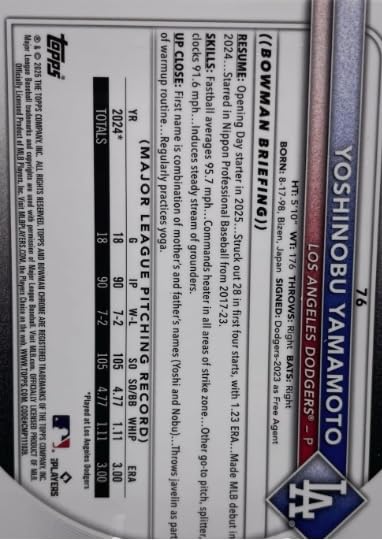 2025 Bowman Chrome Yoshinobu Yamamoto Mega Box Mojo Refractor Baseball Trading Card #76 L339