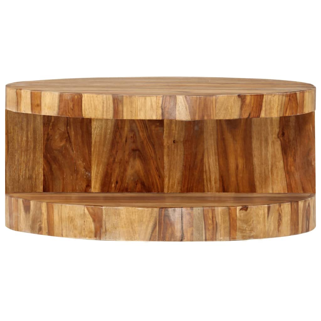 Solid Sheesham Wood Round Coffee Table with Storage Shelf F394