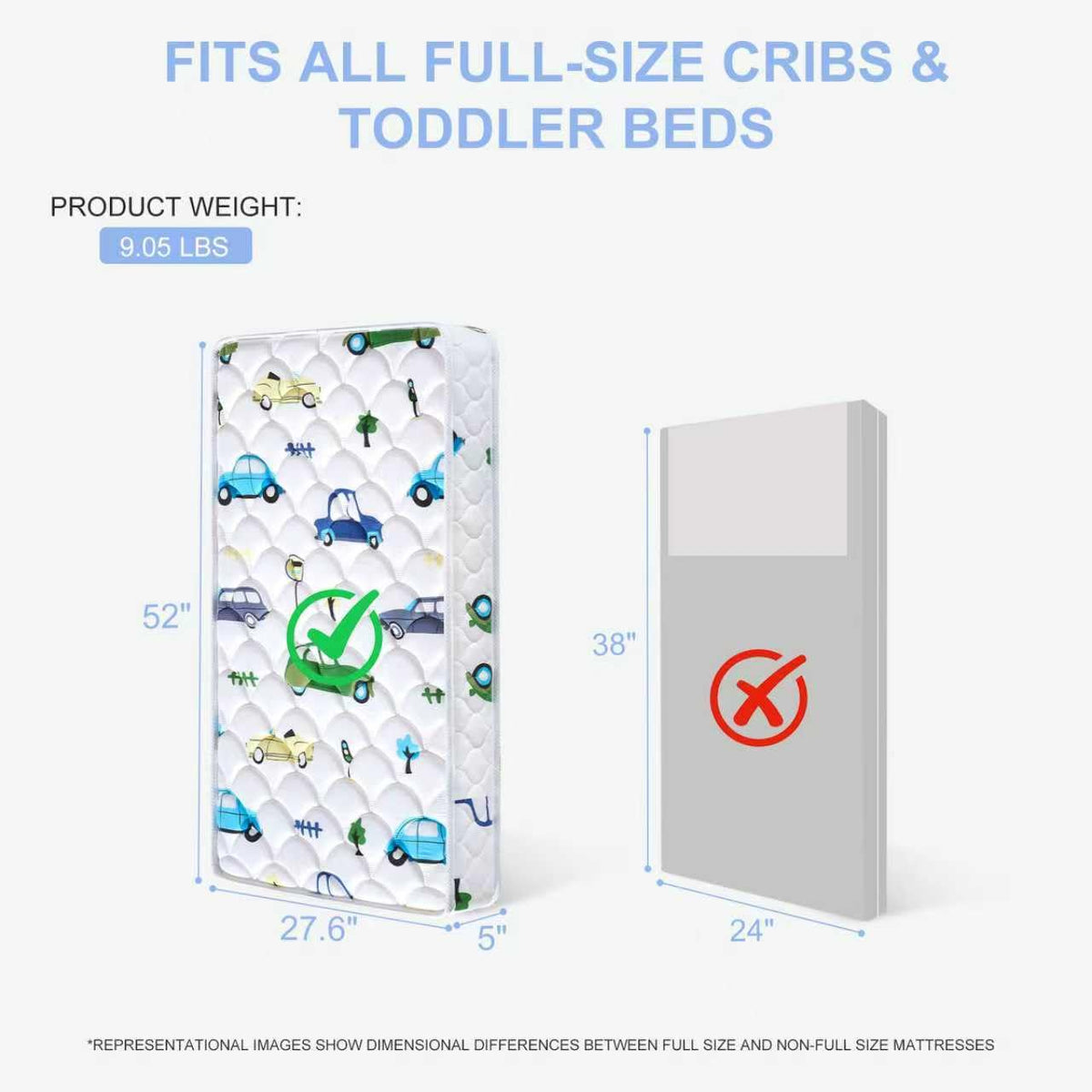 Foam Baby Crib & Toddler Mattress, 52" x 27.6" x 5" M5857