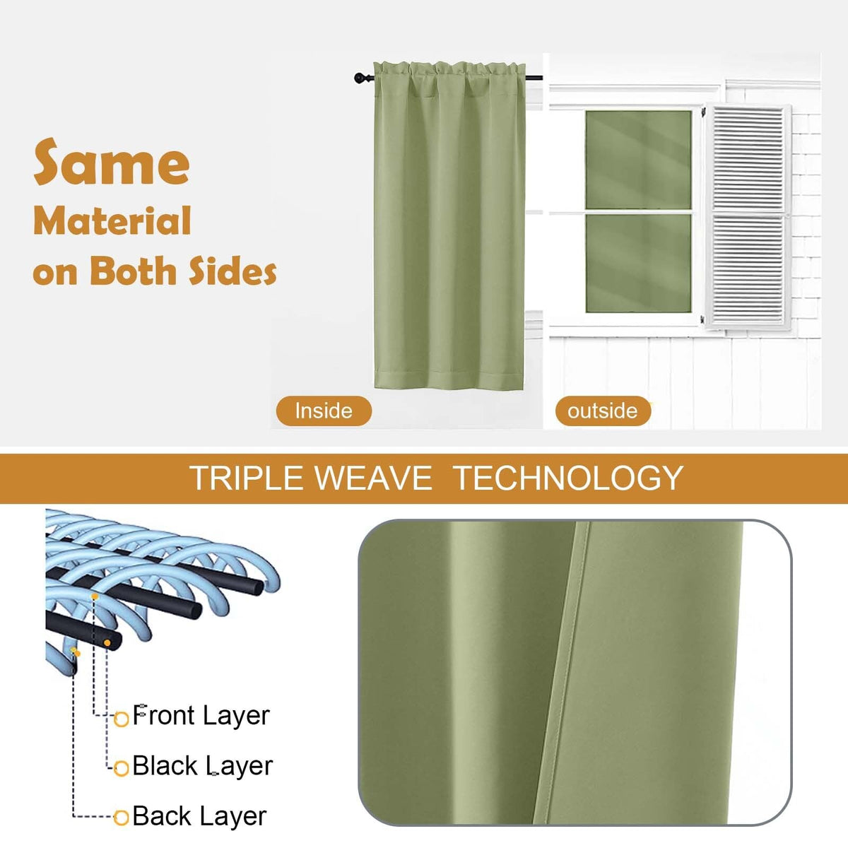 Sage Green 72 Inch Blackout Curtains 2 Panels Set Y357287