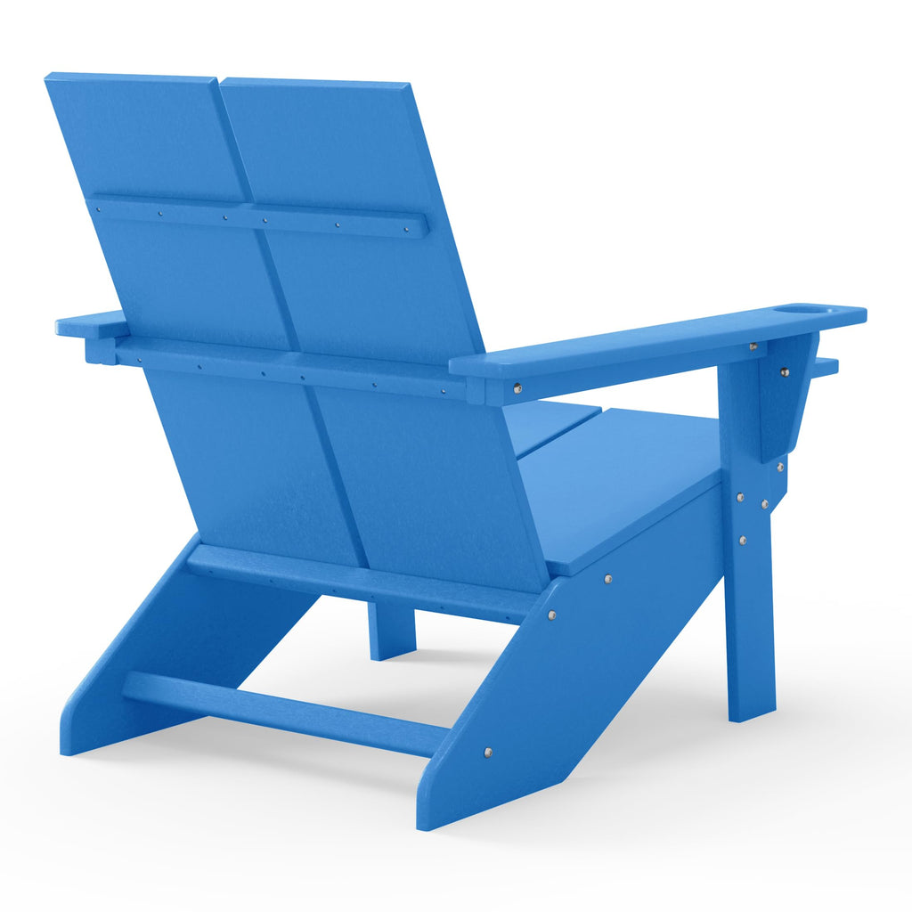 Pacific Blue HDPE Adirondack Chair with Cup Holder U416885