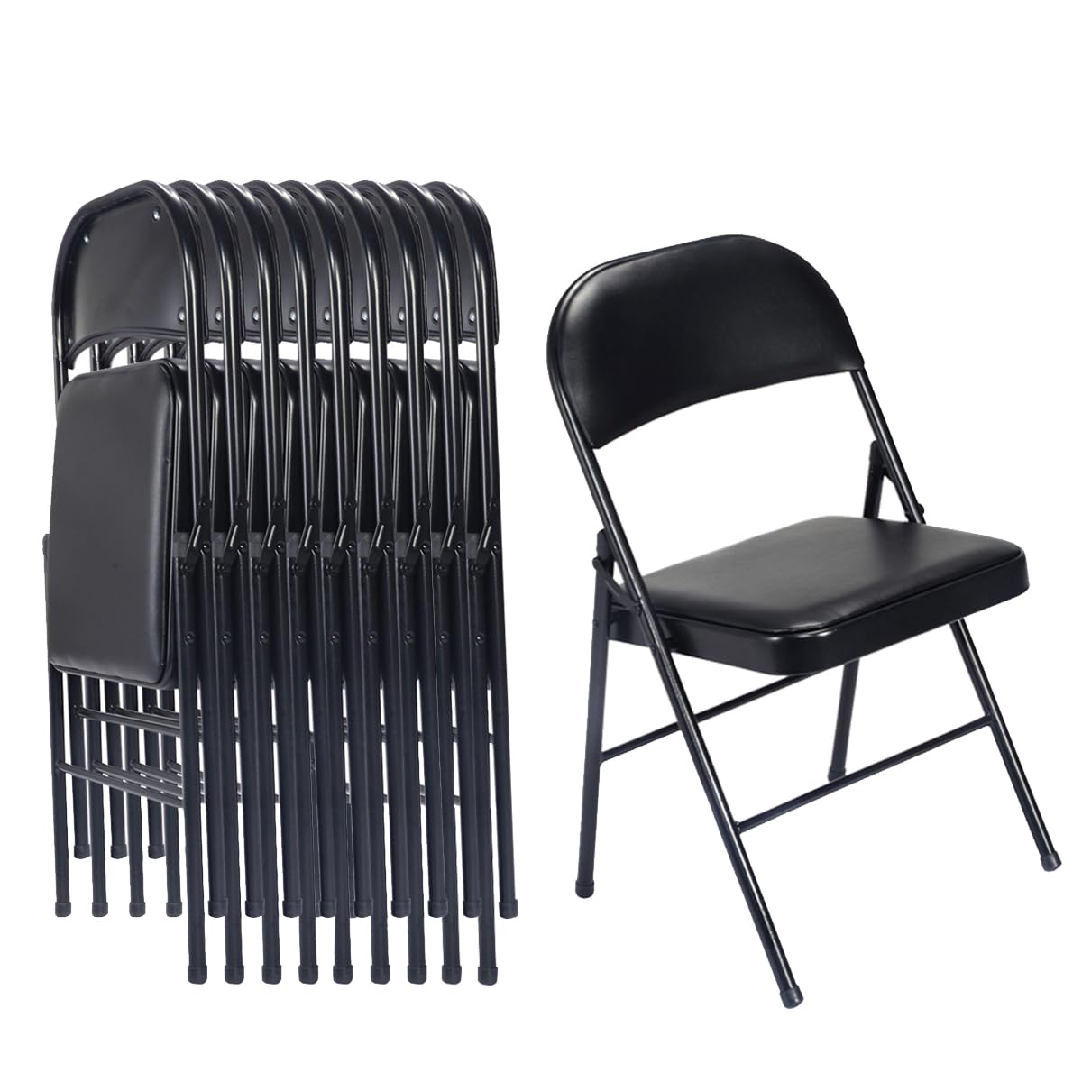 Black Folding Chairs with Padded Seats, 10 Pack K7338