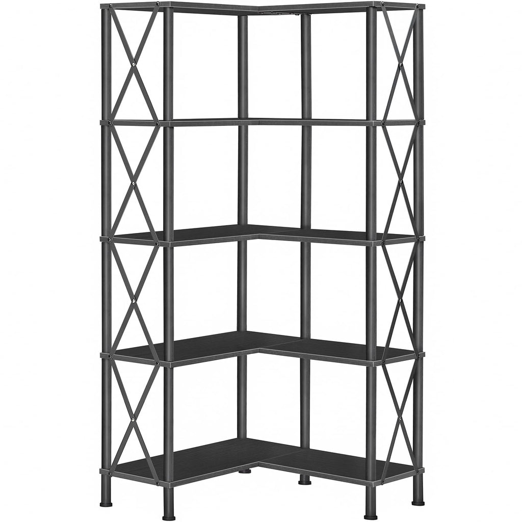Black 5-Tier L-Shaped Corner Bookshelf X8914