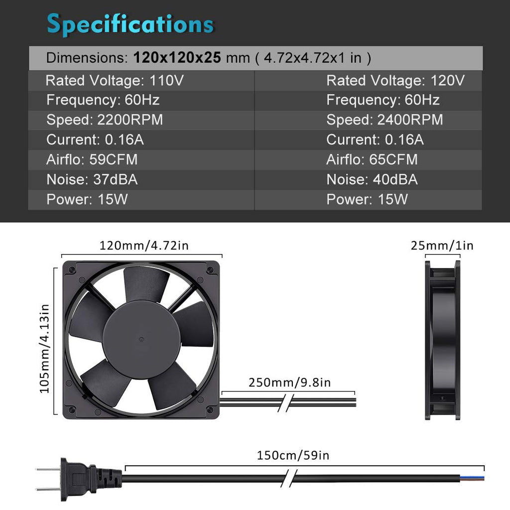 120mm AC Axial Exhaust Fan Dual Ball W488292