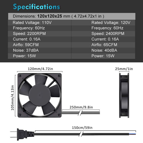 120mm AC Axial Exhaust Fan Dual Ball W488292