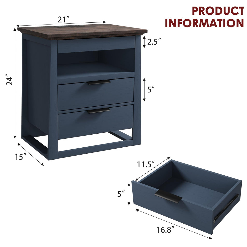3 Drawer Nightstand with Charging Station and LED Lights Y28309