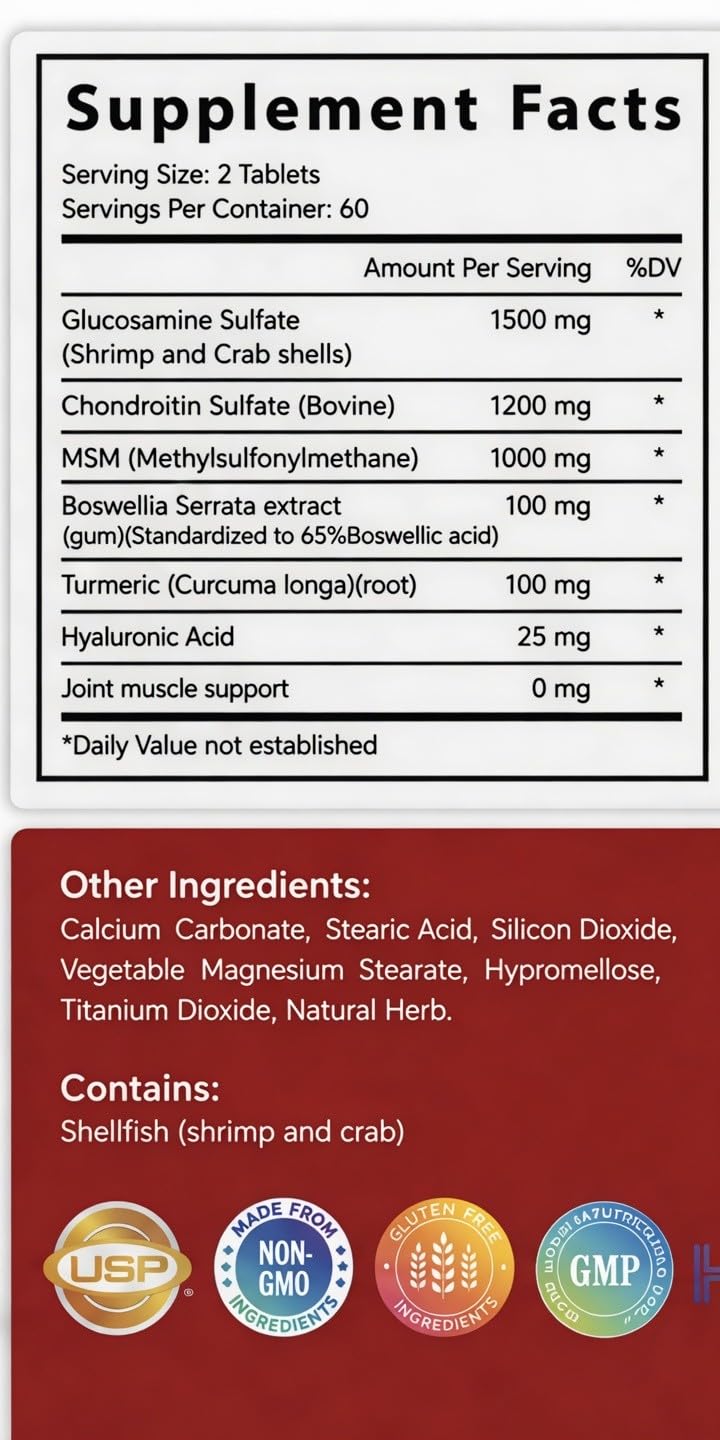 1500mg Glucosamine 1200mg Chondroitin 1000mg MSM 60 Tablets Joint Supplement C645314