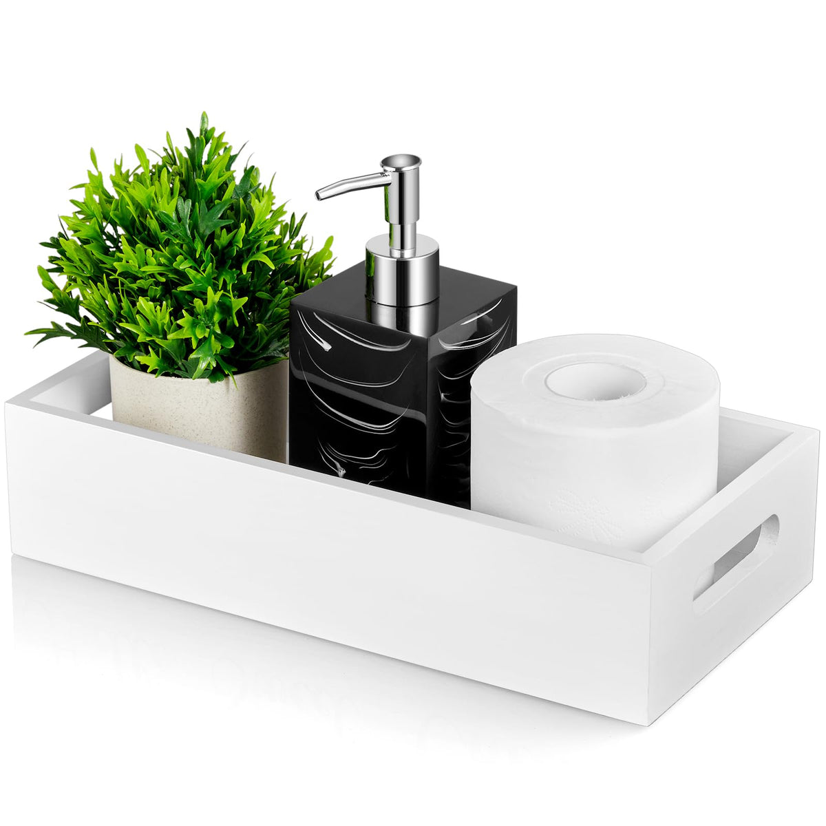 White Wooden Toilet Tank Paper Basket with Handle I2655