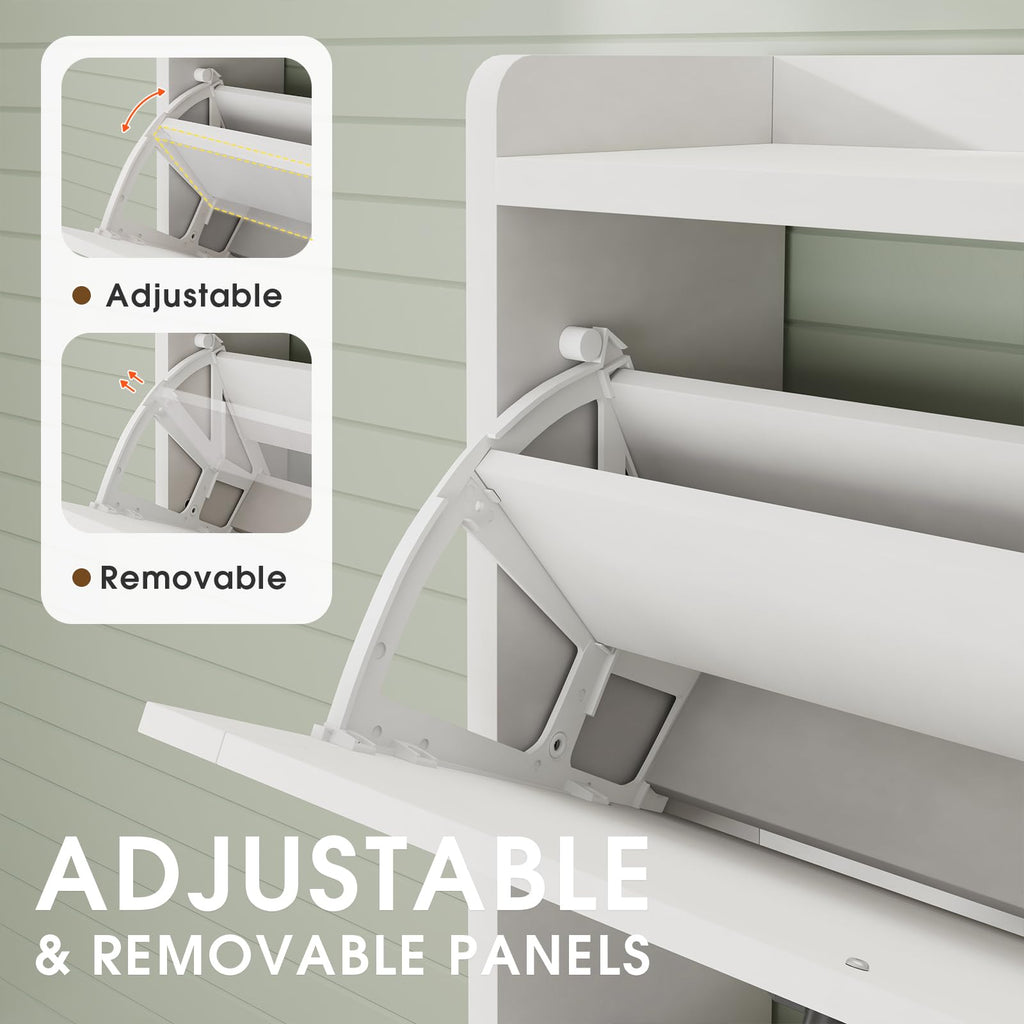 White 2 Flip Drawers Shoe Storage Cabinet V77114