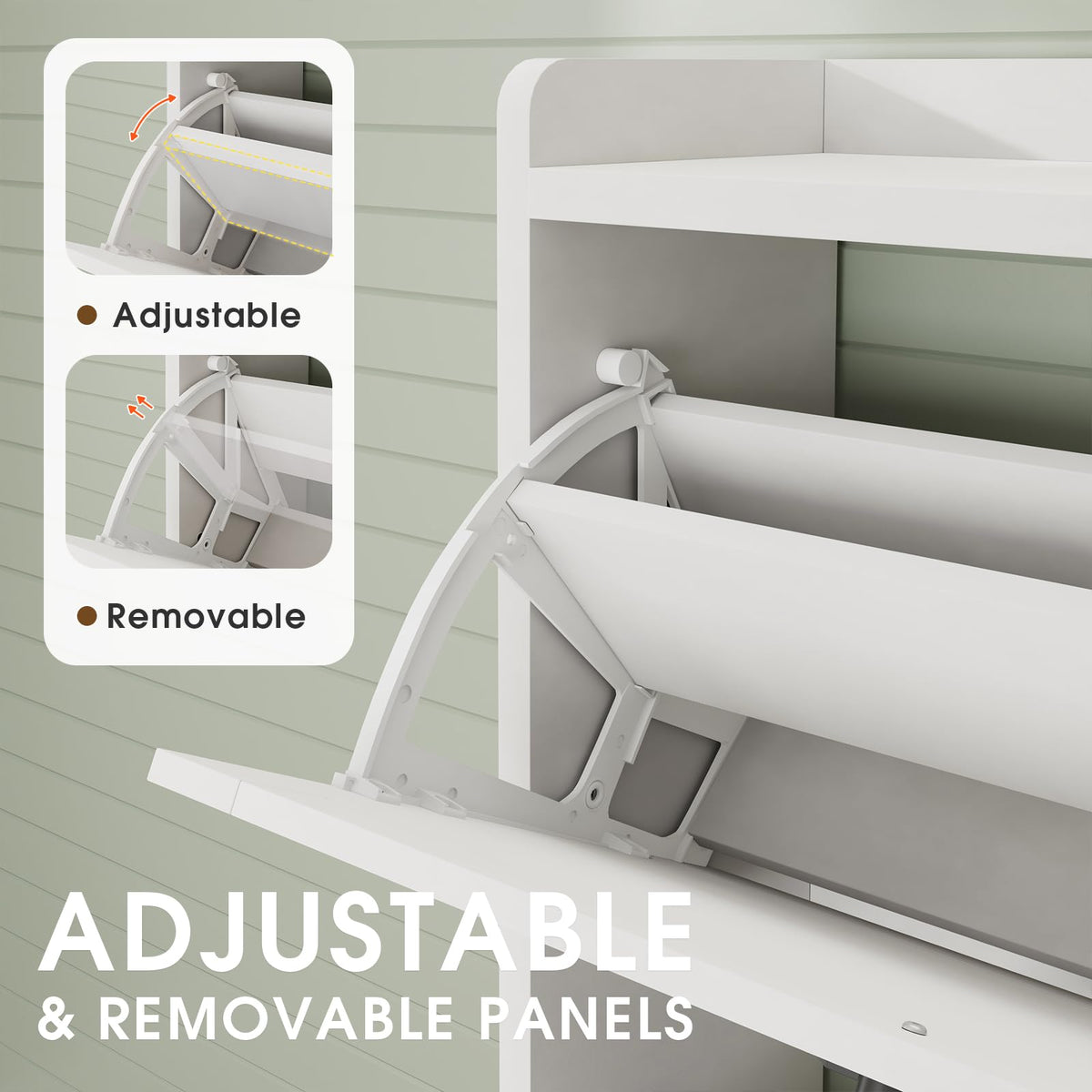 White 2 Flip Drawers Shoe Storage Cabinet V77114