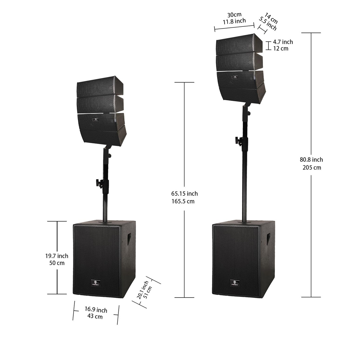 4000W PA Speaker System Combo Set with Two 12 Inch Subwoofers and 8 Line Array Speakers Q6018
