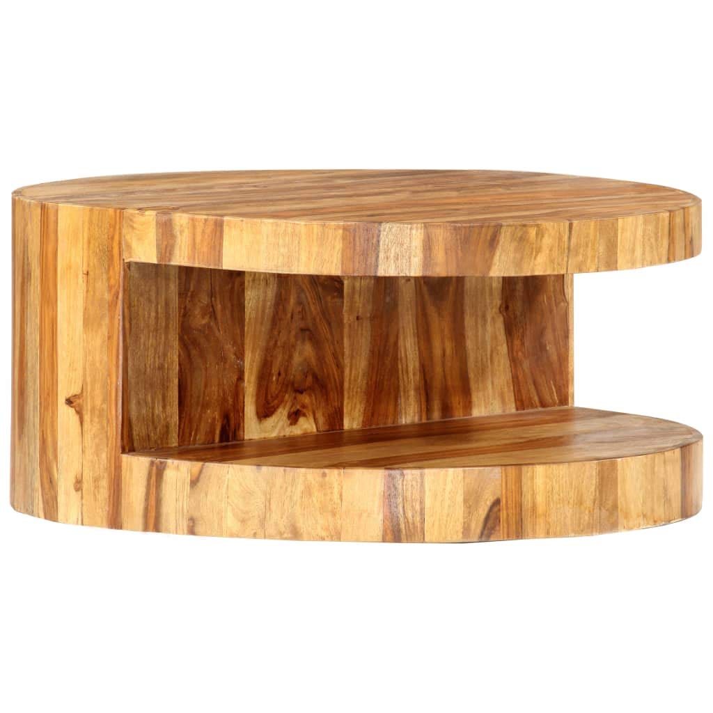 Solid Sheesham Wood Round Coffee Table with Storage Shelf F394