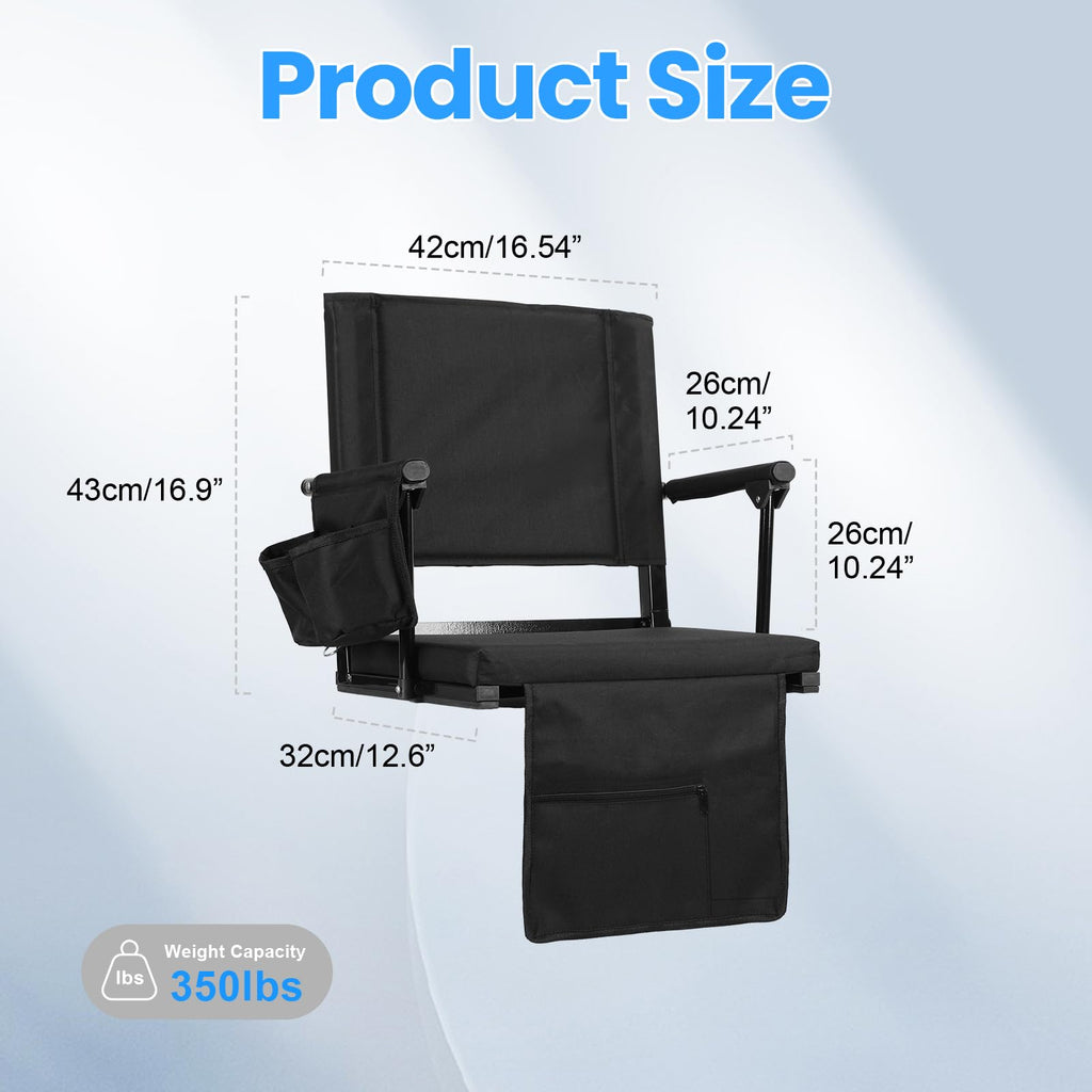 2 Pcs Black Folding Stadium Seats with Back Support and Cup Holder R90911