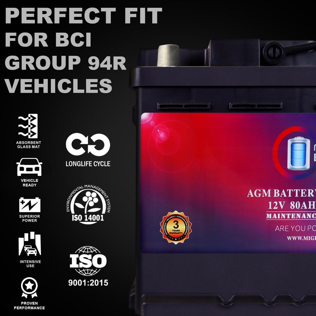 12V 80AH 850 CCA Replacement Battery T614384