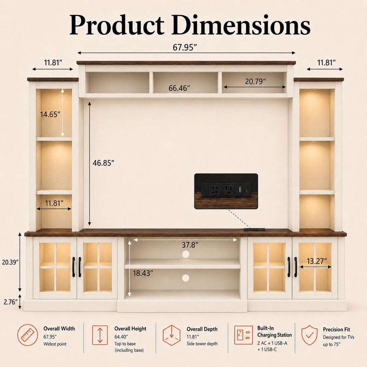 White TV Stand with Bookshelf Cabinet and Barn Doors N6712