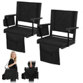 2 Pcs Black Folding Stadium Seats with Back Support and Cup Holder R90911