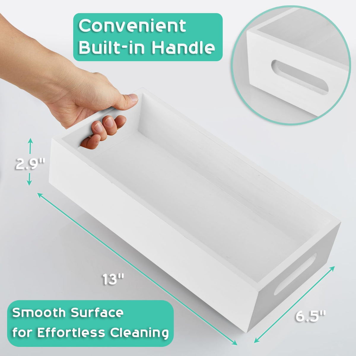 White Wooden Toilet Tank Paper Basket with Handle I2655