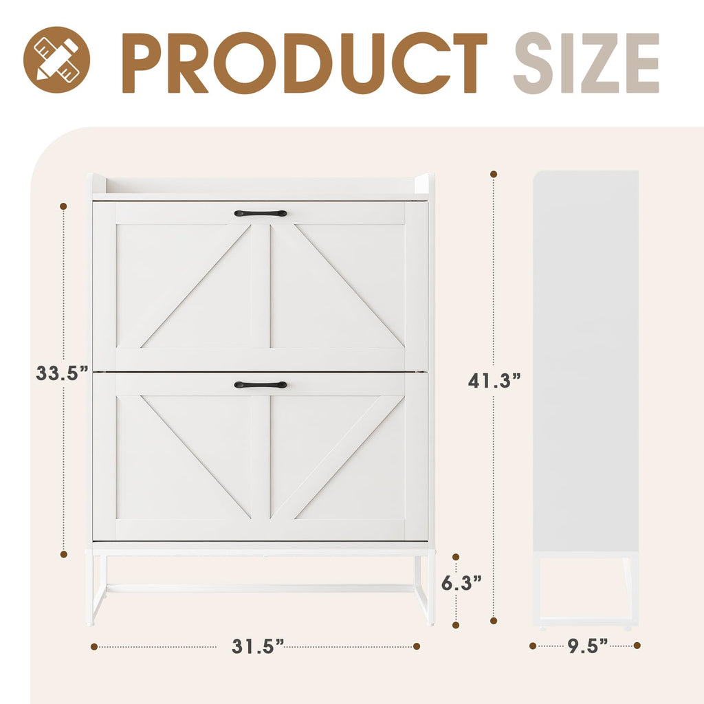 White 2 Flip Drawers Shoe Storage Cabinet V77114