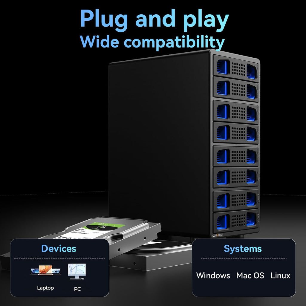 Aluminum 8 Bay Hard Drive Enclosure with Cooling Fan X302