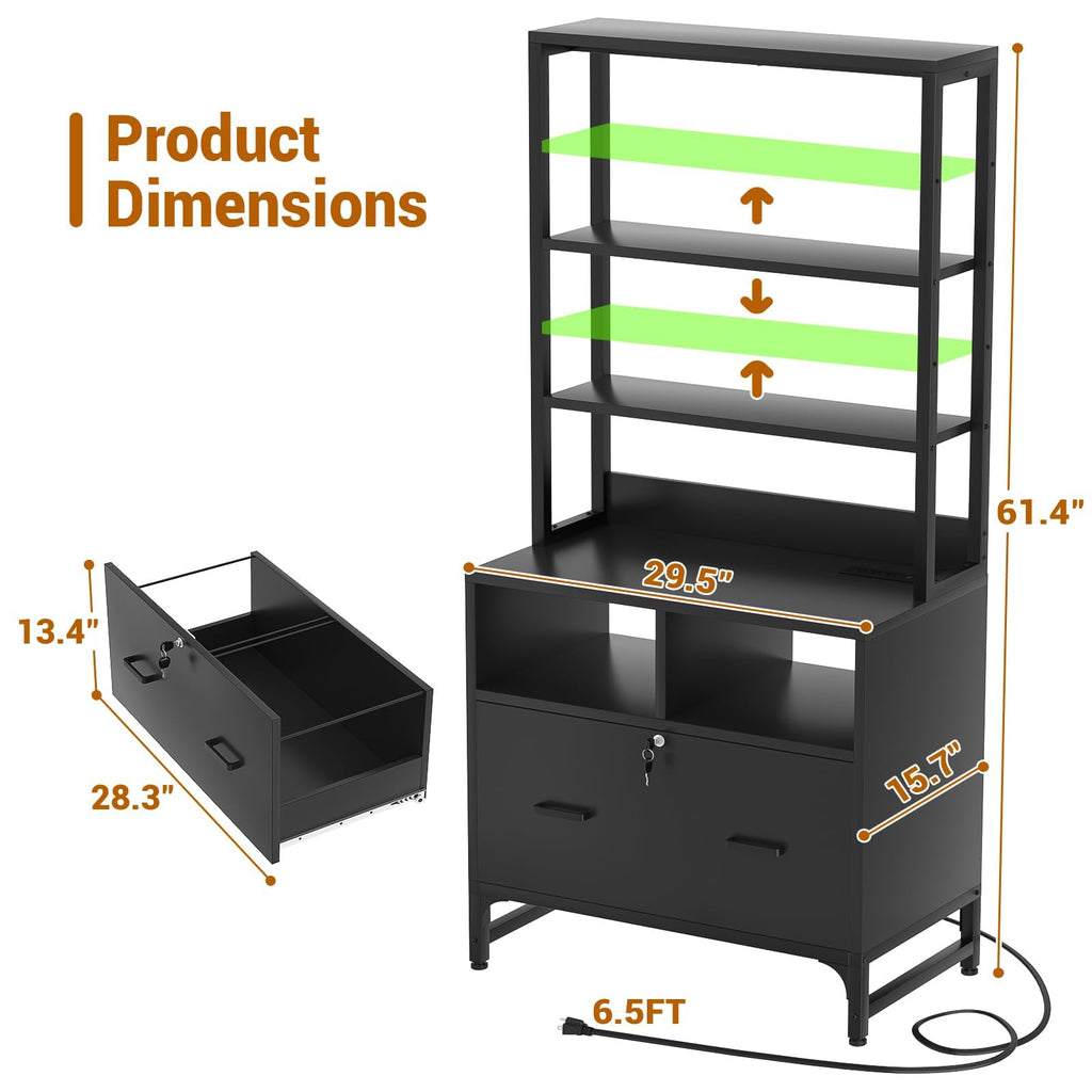 Black File Cabinet with Charging Station E65691