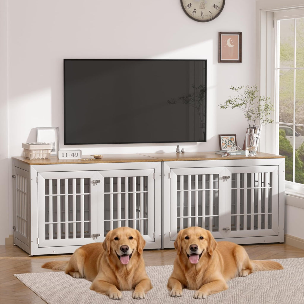 48" XXL White Wooden Dog Crate Furniture D85566