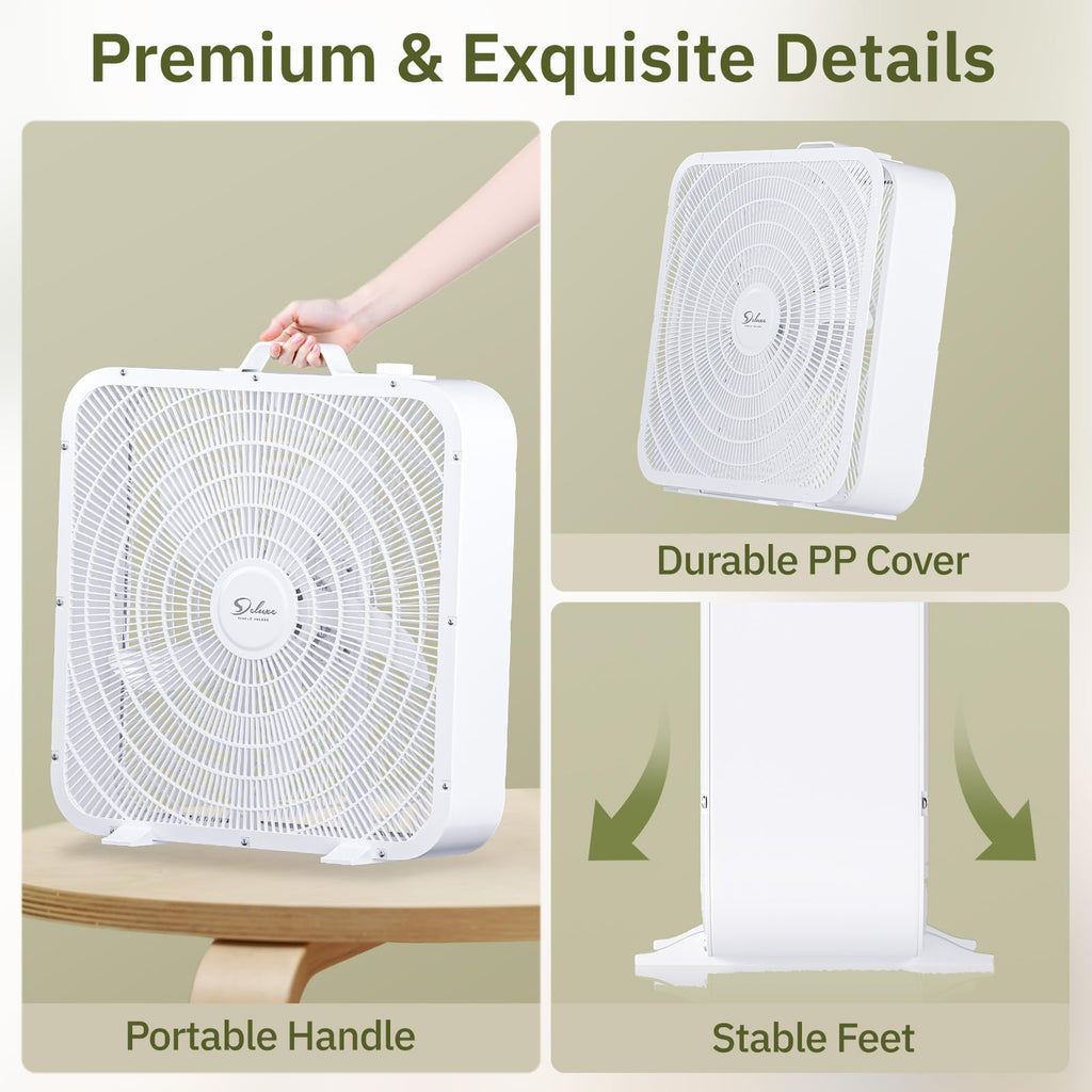 20” 3-Speed Box Fan with Carry Handle, White I12408