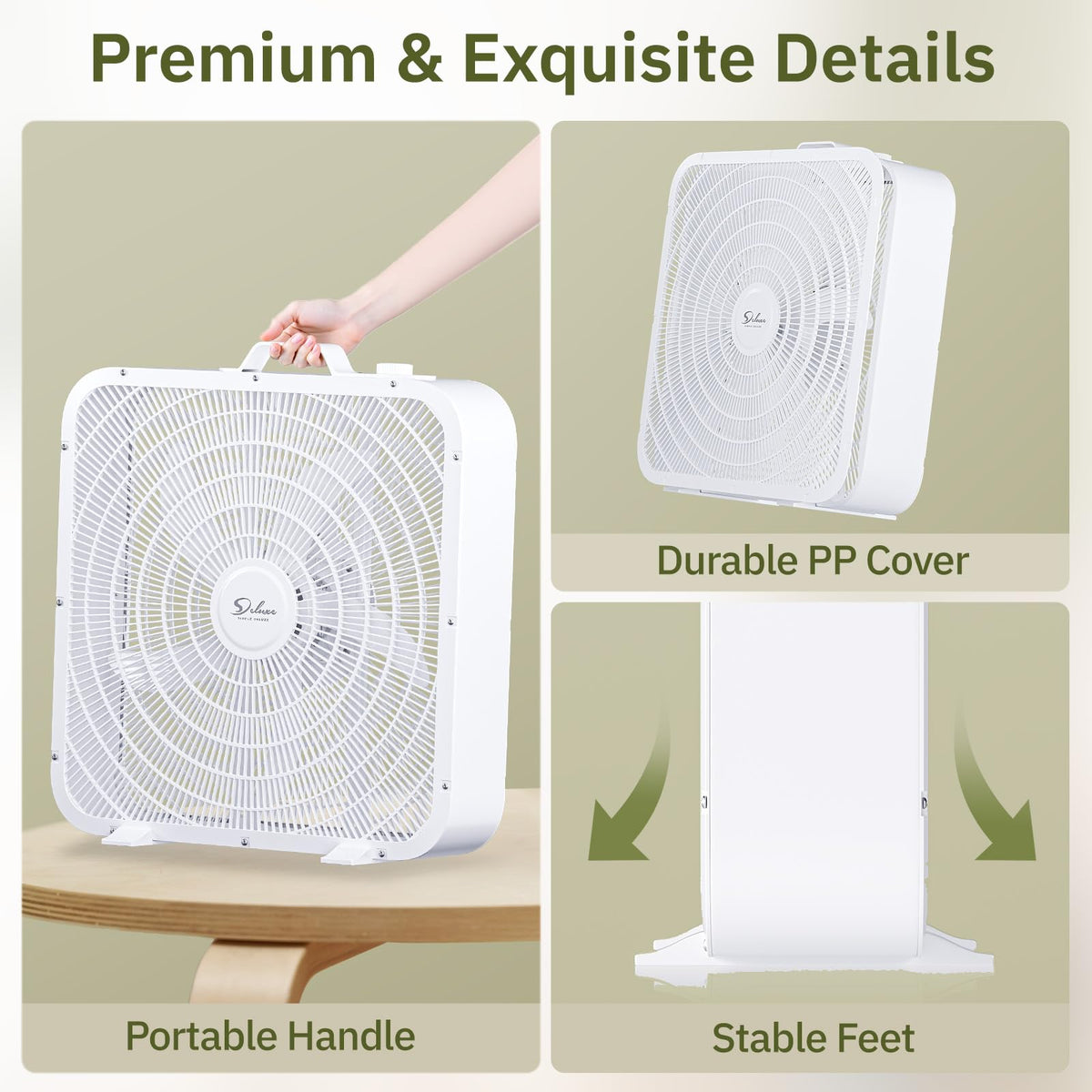 20” 3-Speed Box Fan with Carry Handle, White I12408