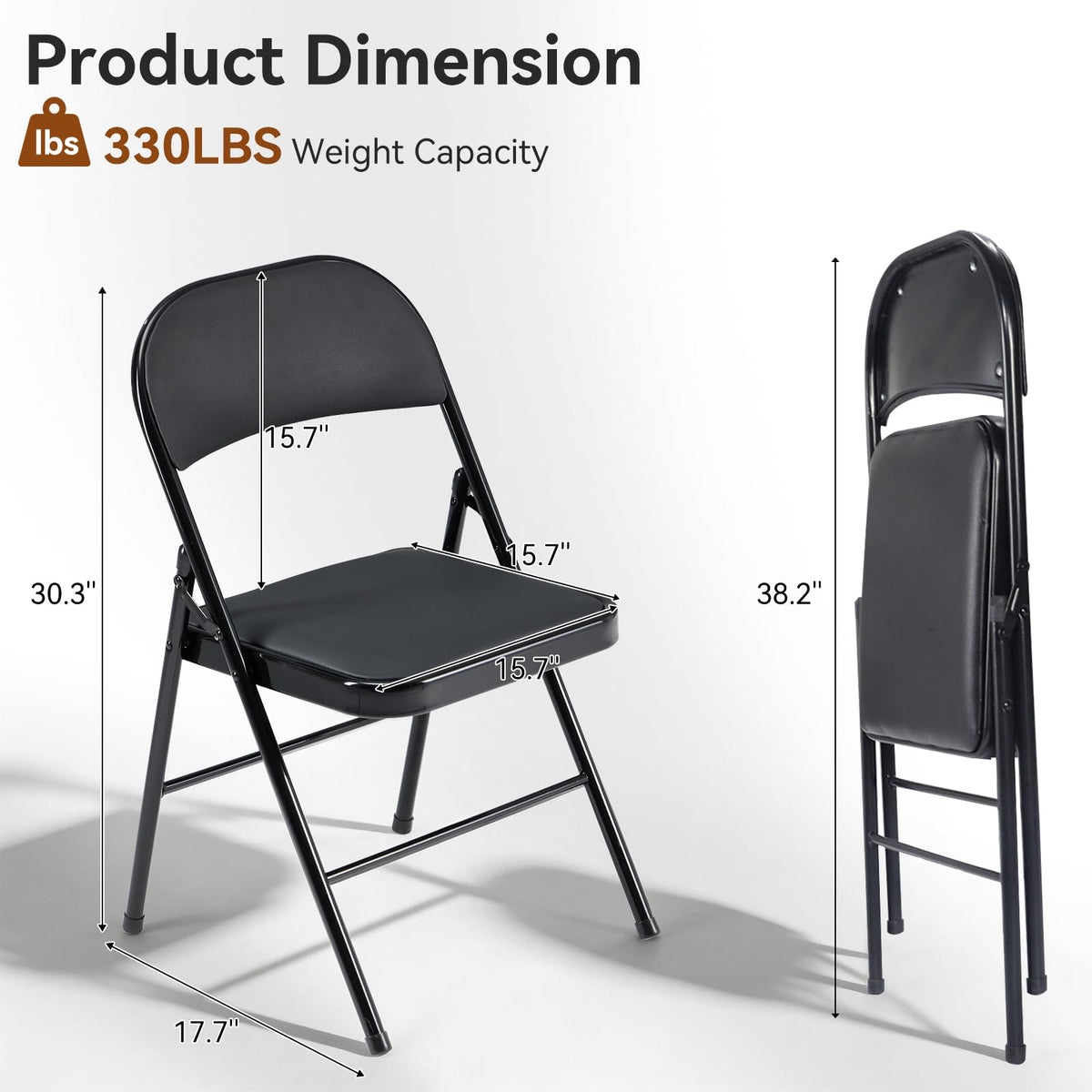 Black Folding Chairs with Padded Seats, 10 Pack K7338