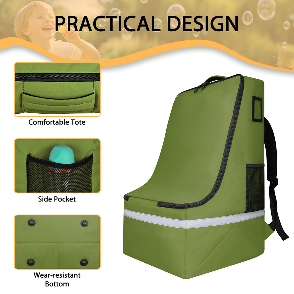 Green Padded Car Seat Travel Bag with Waist Belt F9128