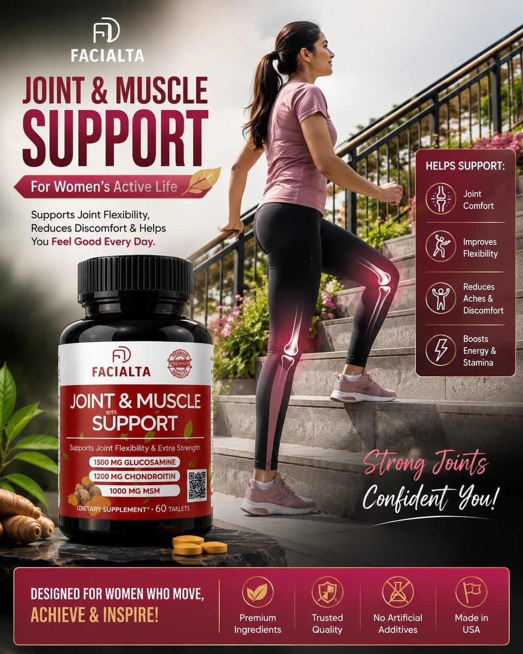 1500mg Glucosamine 1200mg Chondroitin 1000mg MSM 60 Tablets Joint Supplement C645314