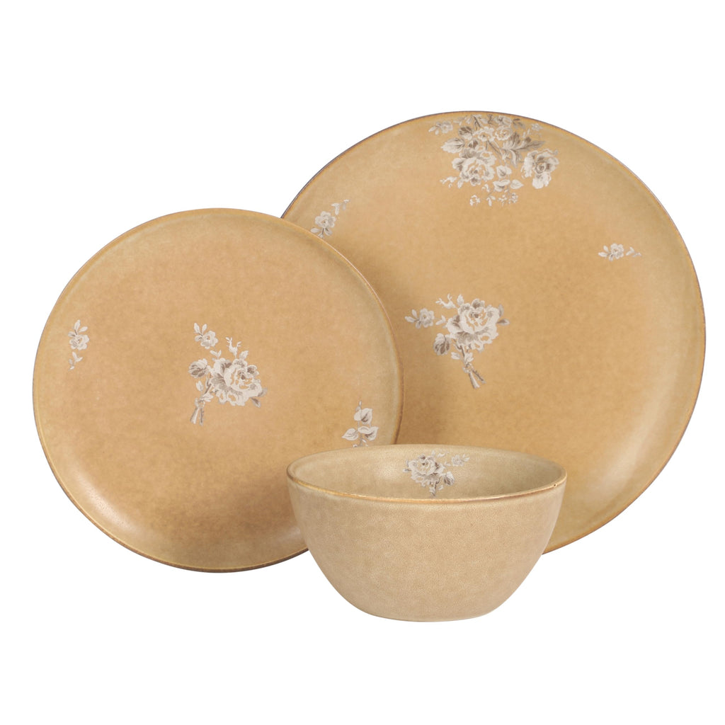 12 Piece Taupe Floral Dinnerware Set S822324