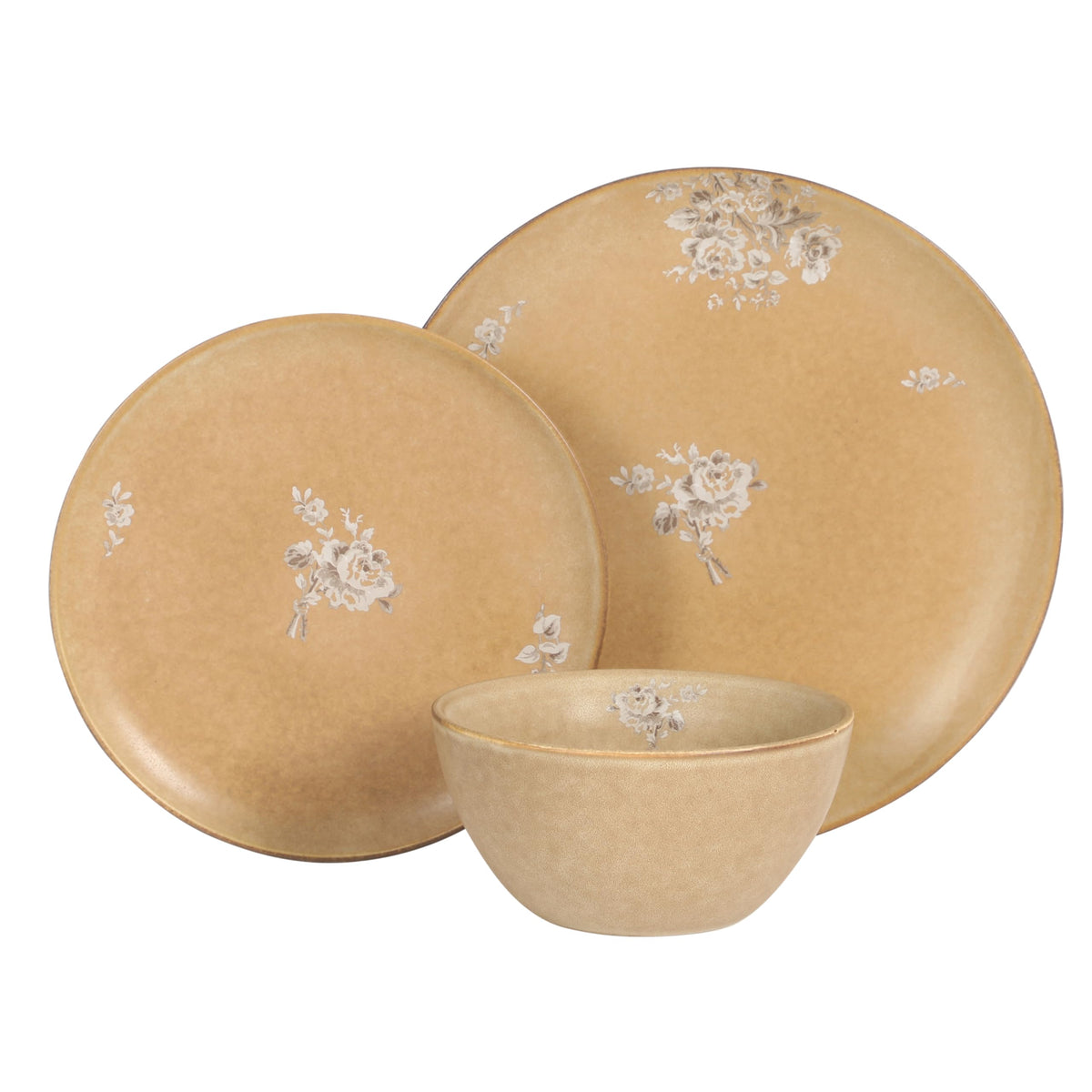 12 Piece Taupe Floral Dinnerware Set S822324