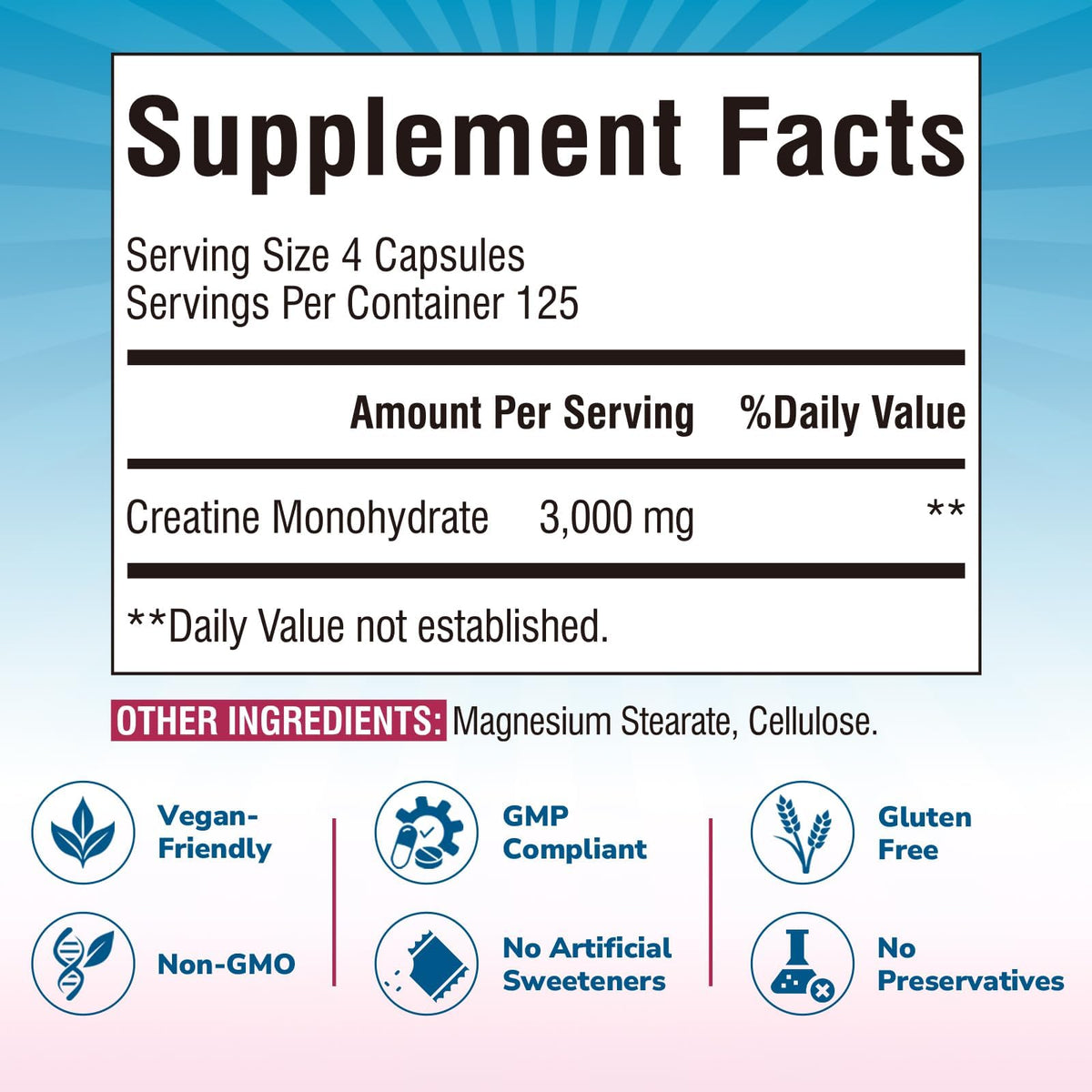 Creatine Monohydrate 3000 mg Micronized 500 Capsules T80974