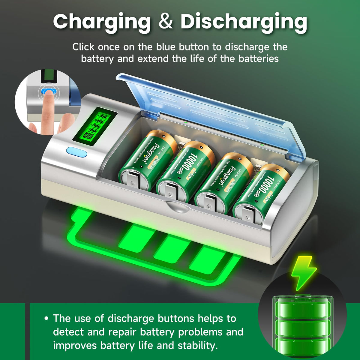 10000mAh Rechargeable D Batteries 6 Counts and Universal Battery Charger B891824