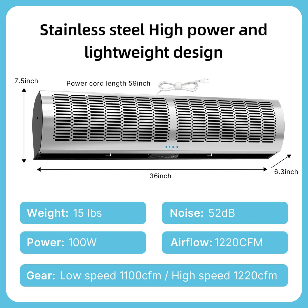 36'' Stainless Steel Wall-Mounted 2-Speed Air Curtain L965