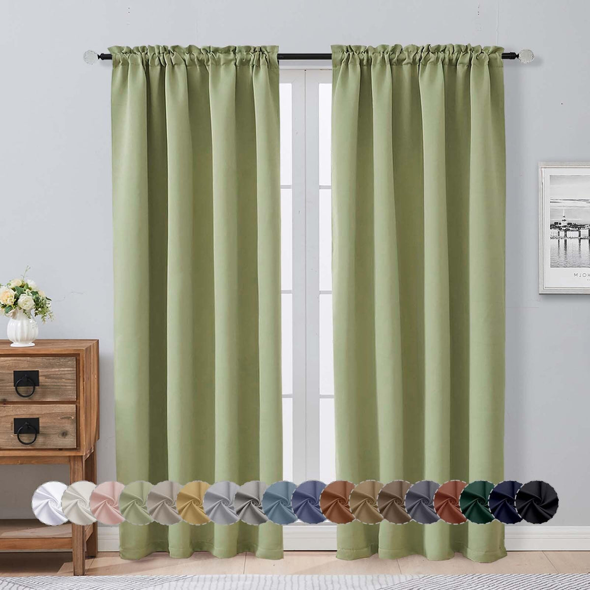 Sage Green 72 Inch Blackout Curtains 2 Panels Set Y357287