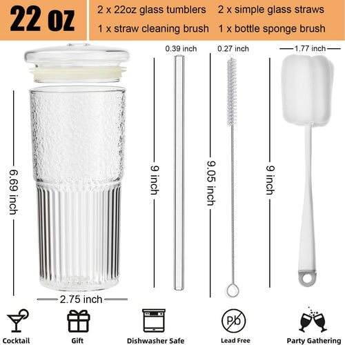 22 oz High Borosilicate Clear Glass Cups with Lids and Straws, Pack of 2 Z8276