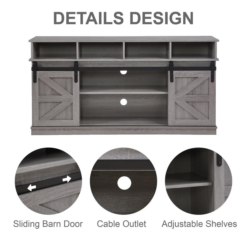 Grey Wood TV Stand with Sliding Barn Door K700