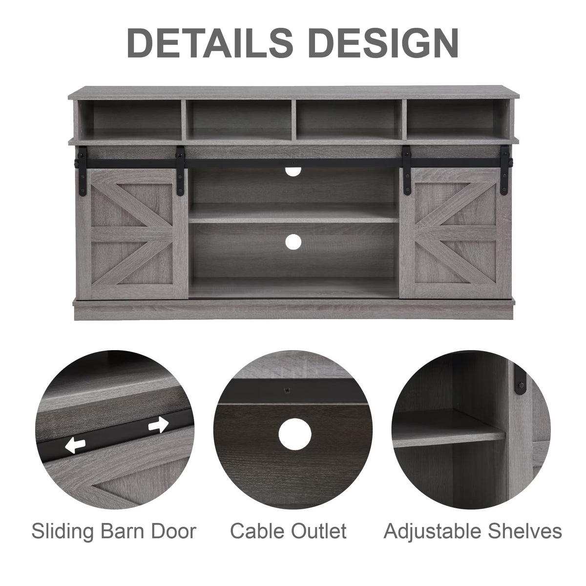 Grey Wood TV Stand with Sliding Barn Door K700