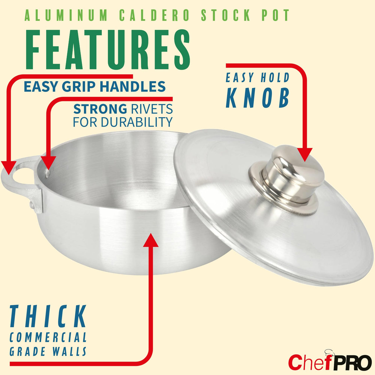 Aluminum Stock Pot with Riveted Handles 13.3 Quart V87915