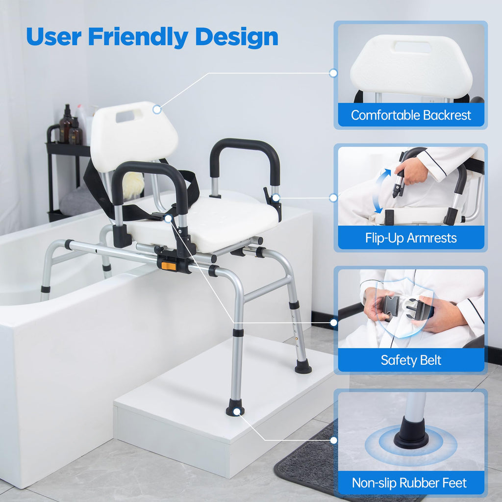 Sliding Shower Chair Tub Transfer Bench with Swivel Seat C953