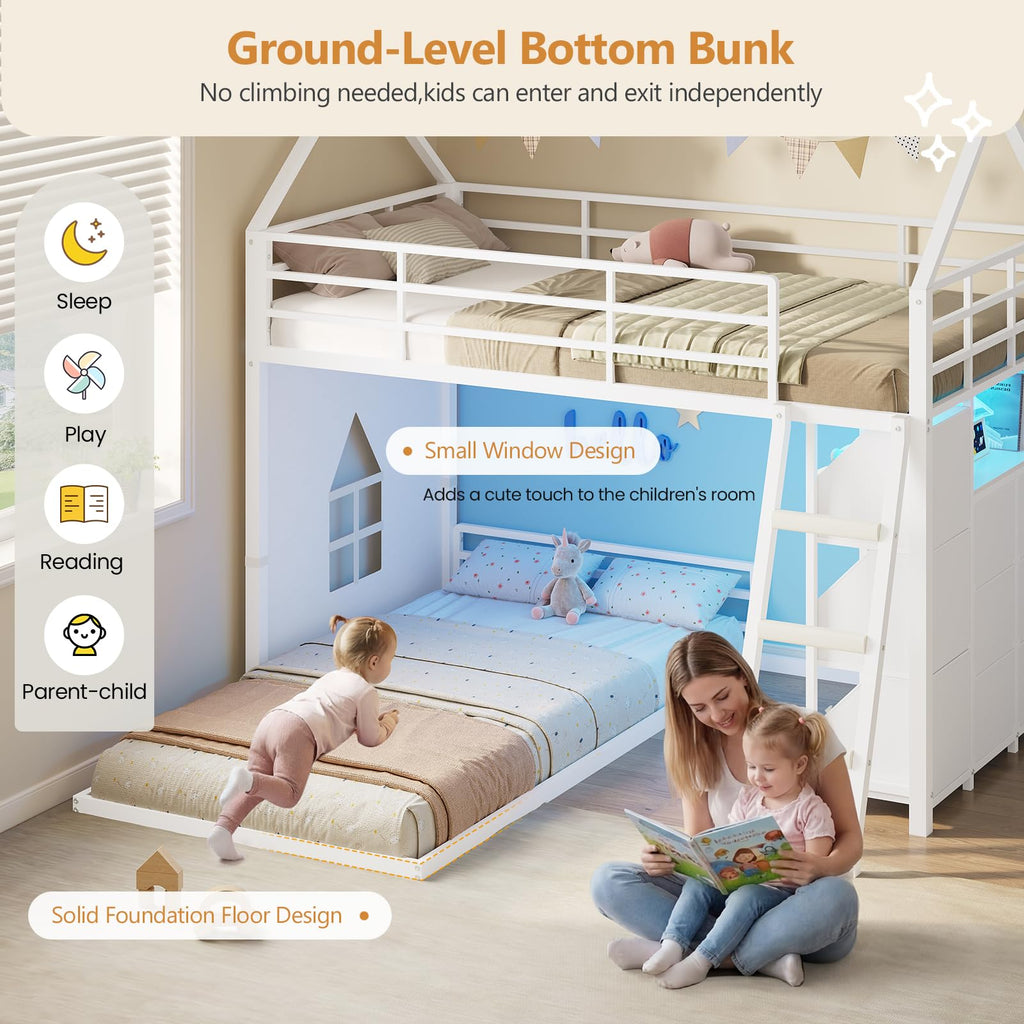 Twin Over Twin Bunk Bed with 6 Storage Drawers H579