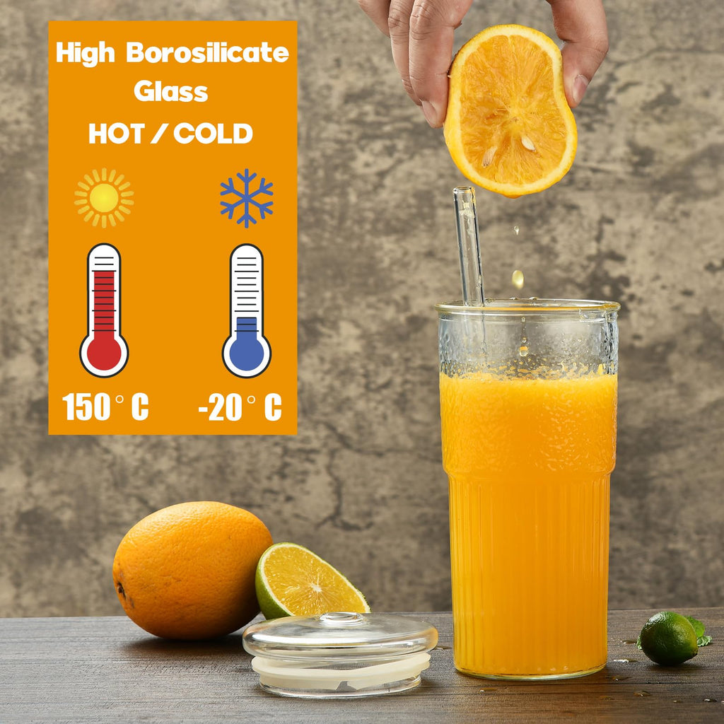 22 oz High Borosilicate Clear Glass Cups with Lids and Straws, Pack of 2 Z8276