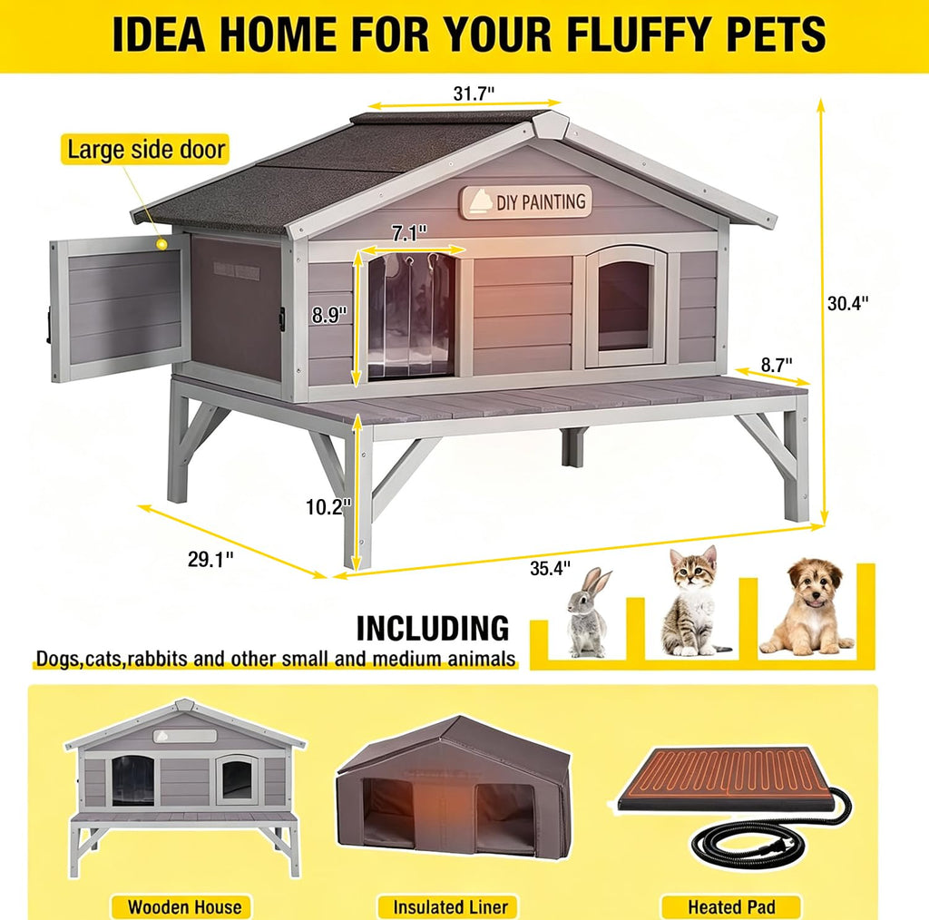 Outdoor Heated Cat House with Insulated Liner W797